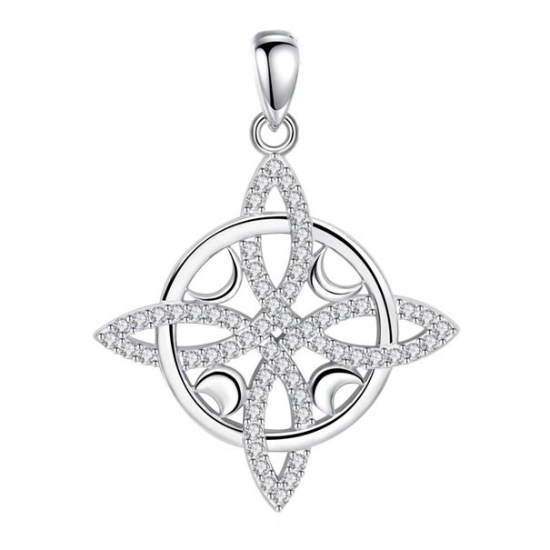 Celtic knot in ring, moon and cubic zirconia crystals pendant