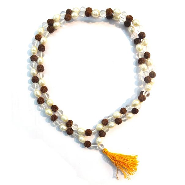 Rudraksha Sphatik Pearl 108 +1 Beads Mala